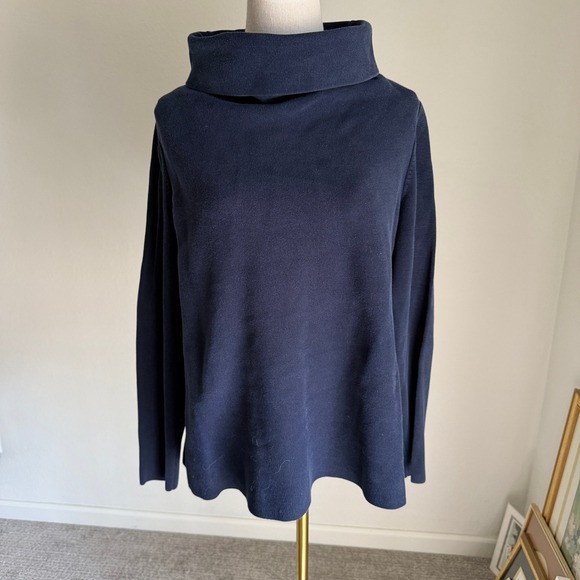COS Funnel Neck Turtleneck Long Sleeve Top Minimalist Modern Navy Sweater Small - Picture 1 of 8